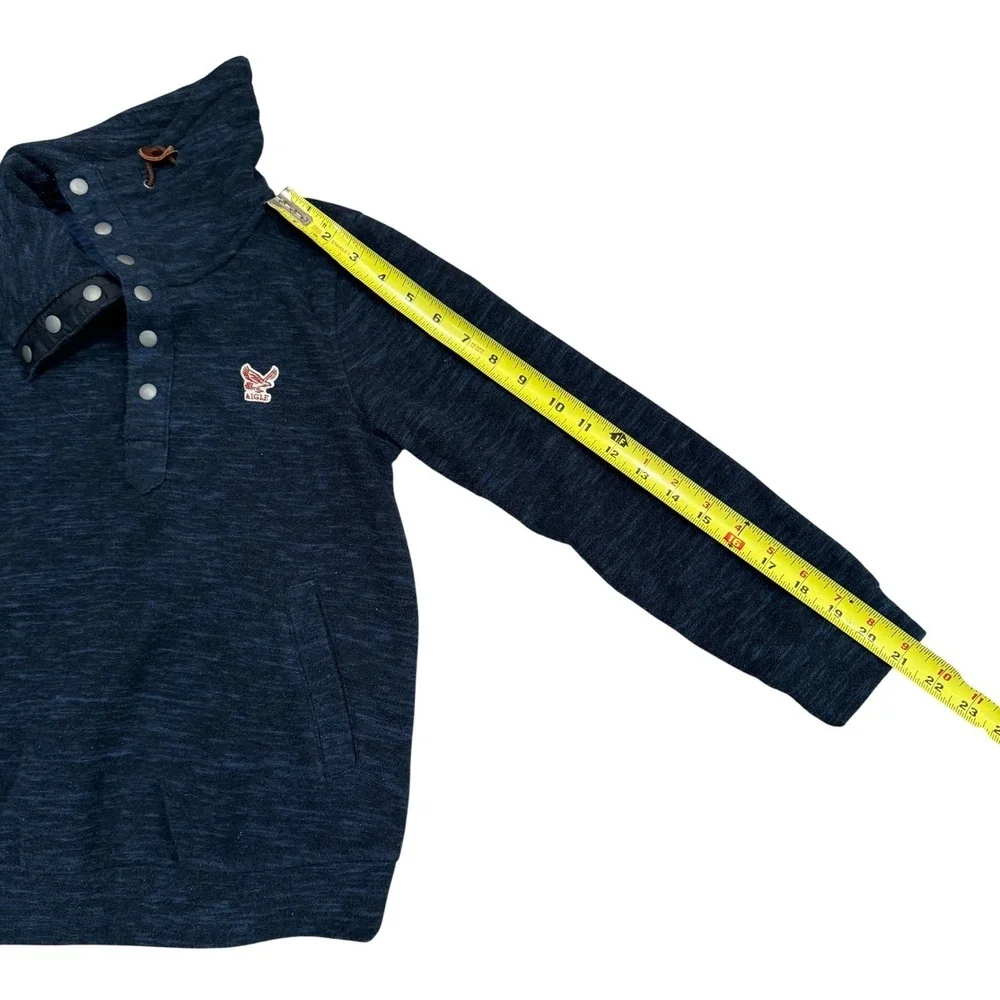 AIGLE MIDOUZE JR Kids‎ Fleece Pullover Sweatshirt Mock Neck Snap Buttons Blue